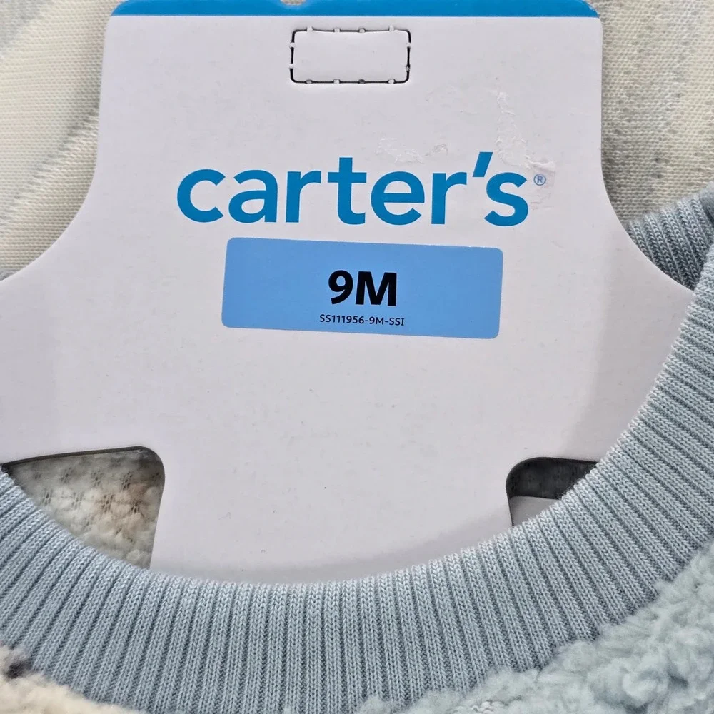 Carters Baby 9M 2pc Cozy Set Blue Sherpa Polar Bear Pullover Striped Pants NEW
